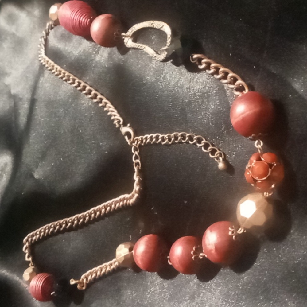 Copper long curb chain 26+2 in long chunky beaded necklace.